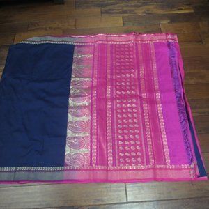 pink and navy sari